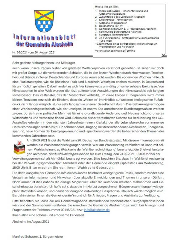 Bild Informationsblatt Nr. 3 vom 26.08.2021